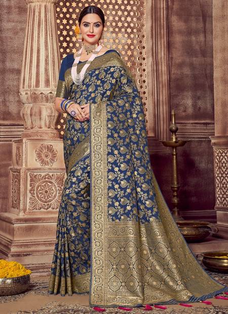 Navy Blue Colour Exclusive Festive Wear Silk With Rolex Zari Rich Pallu Saree Collection NS-08